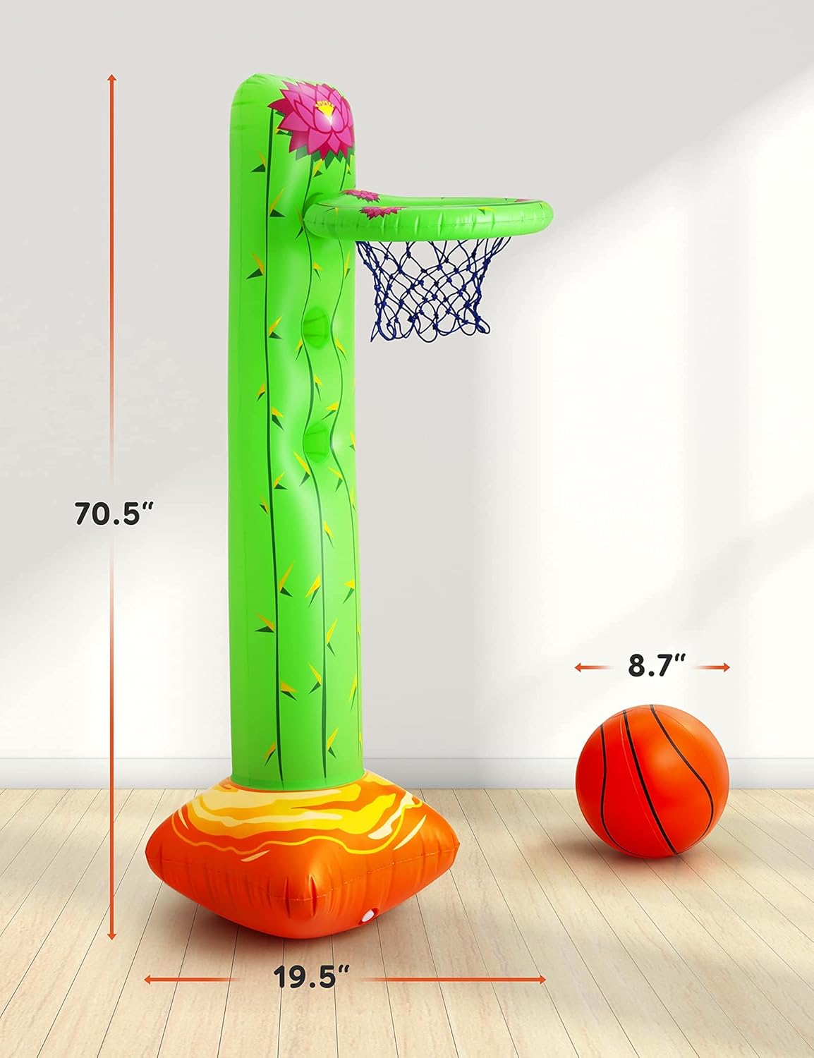 Inflatable Cactus Basketball Set with 2 Balls, Height-Adjustable Basket 3ft – 5ft J567642