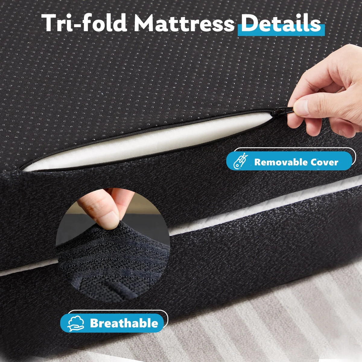 4 inches Tri-Fold Memory Foam Mattress Topper Q855047