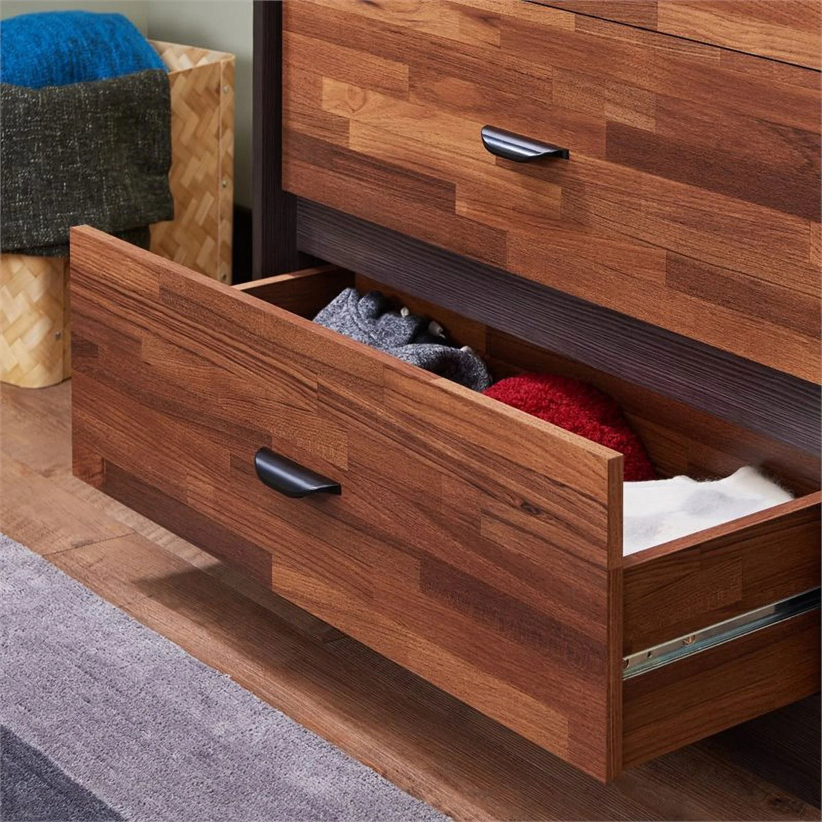 Wood 5 Drawer Chest in Walnut & Espresso O405200