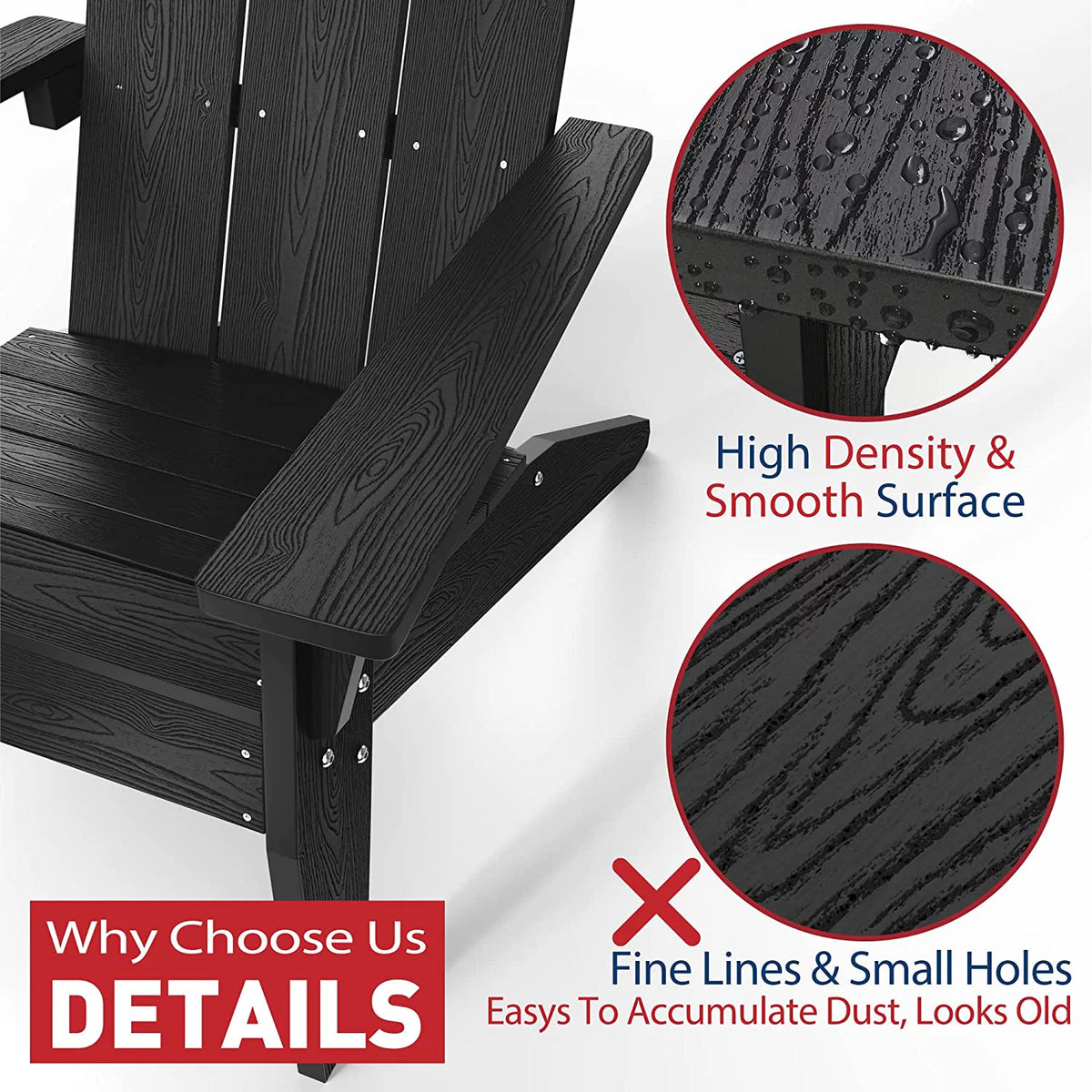 Black HIPS Adirondack Chair with Cup Holder, Set of 4 O667597