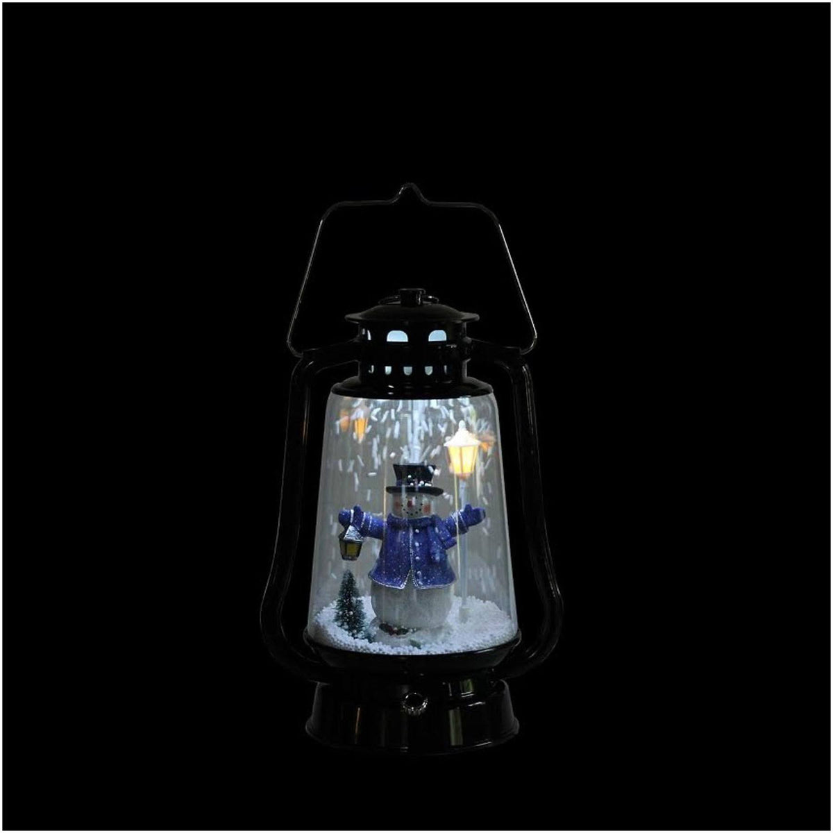 Black Lighted Musical Snowman Snowing Christmas Table Top Lantern P49522