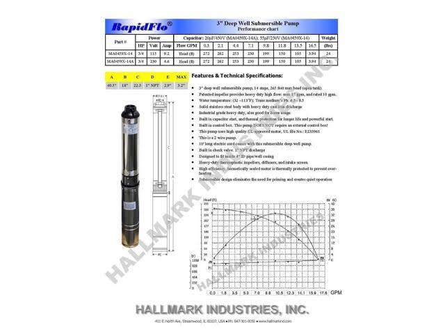 3/4 HP 230V 13 GPM Submersible Pump O8009