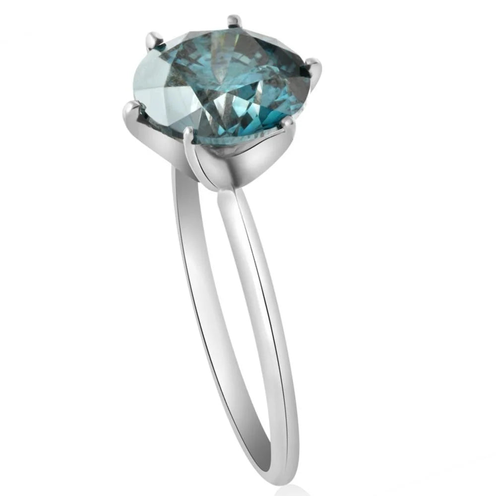 Lab Grown Blue Diamond Solitaire Engagement Ring in 14k White Gold H629318